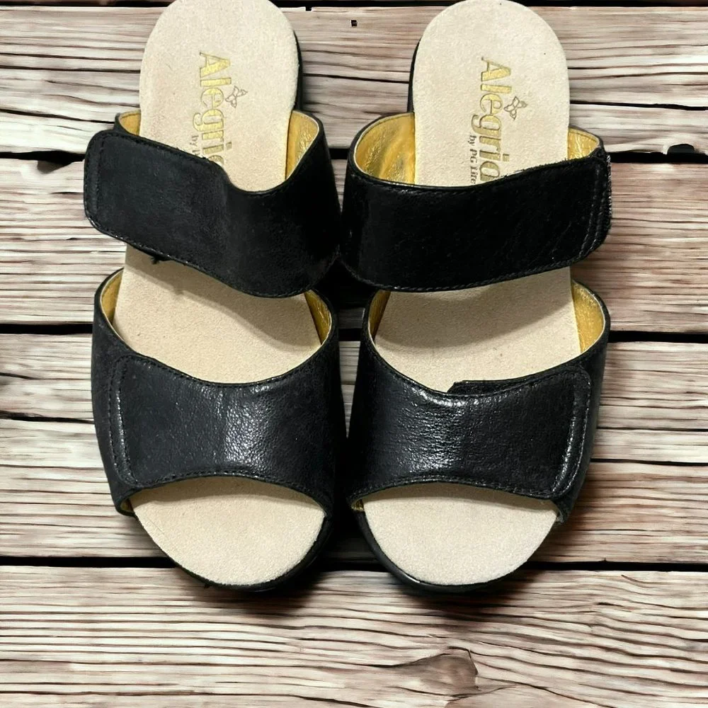 Alegria Asha‎ Black Crackle Black Leather Sandals Size 36